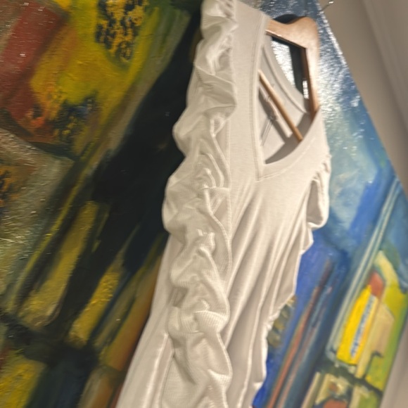 Sundays white v-neck ribbed ruched long-sleeved IVETTE TOP size xs - Picture 2 of 9